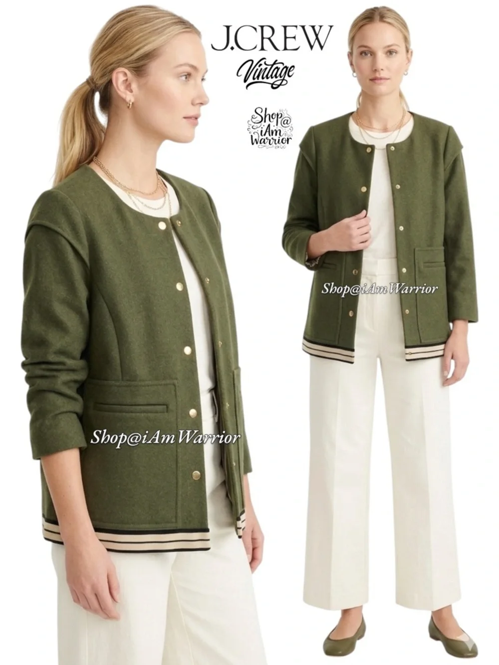 J.Crew RARE vintage olive wool snap front jacket *shop@iamwarrior